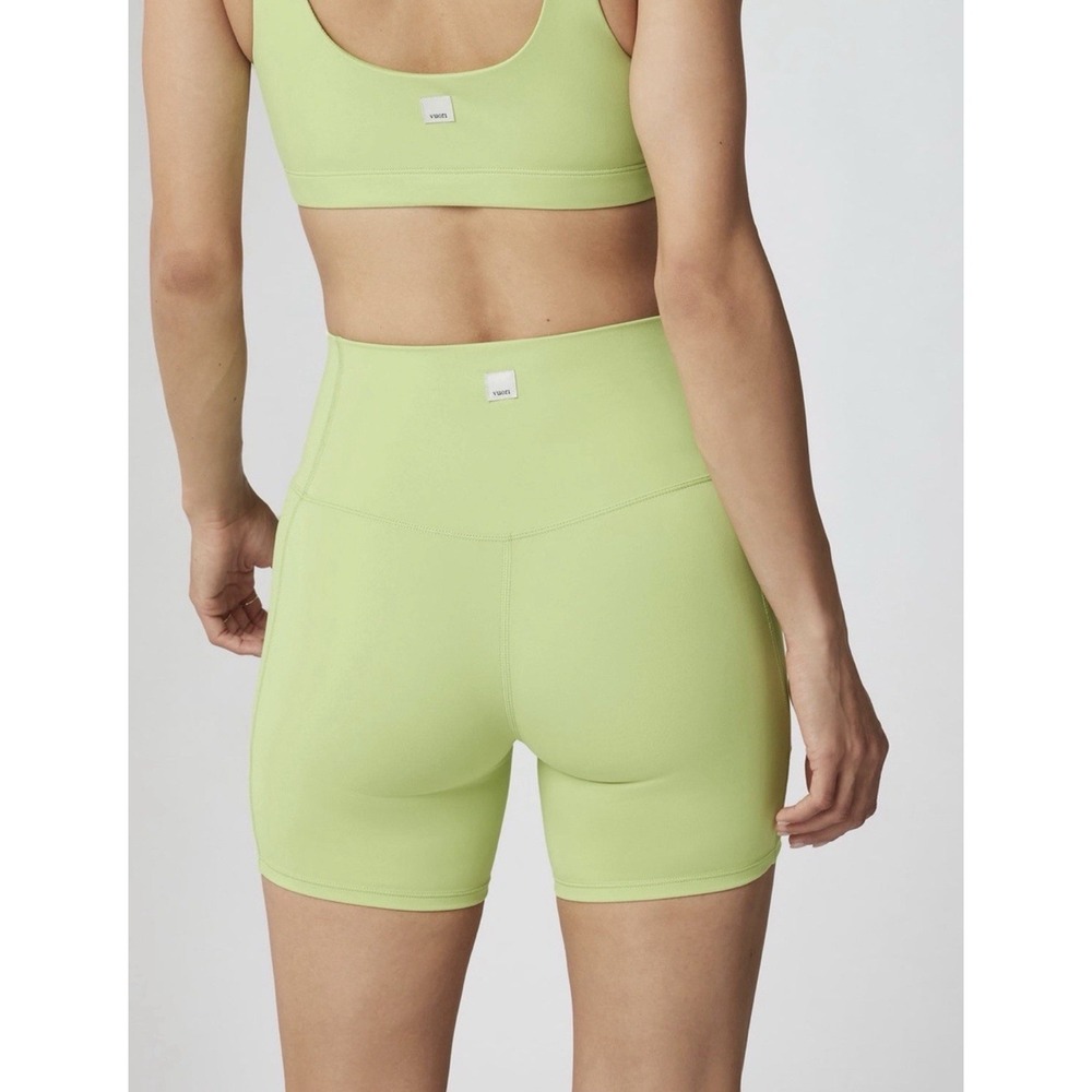 Vuori Studio Pocket Biker Shorts High Waist 5" Lime Green Sz A Gym Work Out